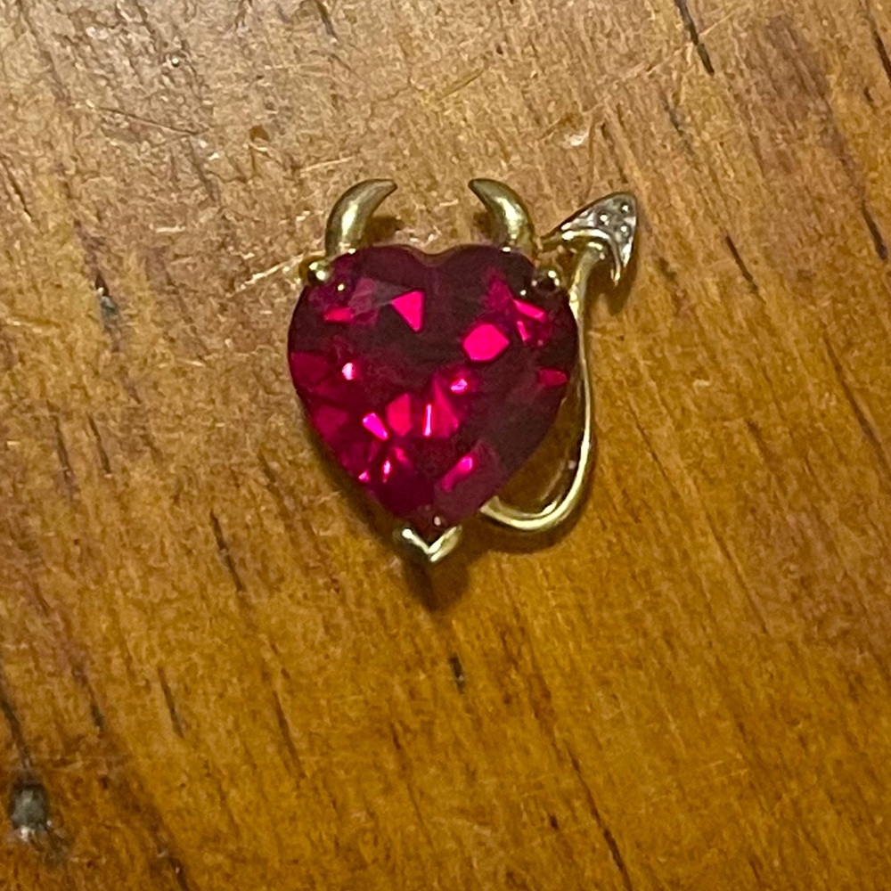 14K Yellow Gold Ruby Heart Devil Diamond Pendant